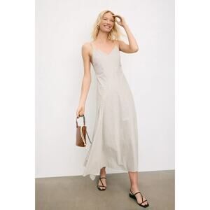 STAUD Gatto Dress White Striped Casual V-Neck Sleeveless, Size S